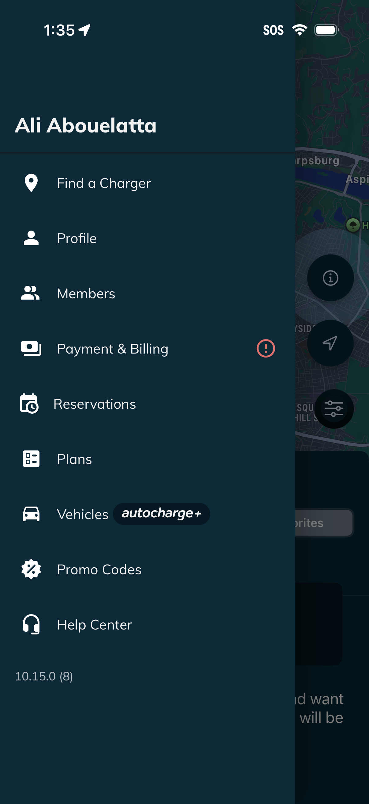 EVgo navigation screenshot